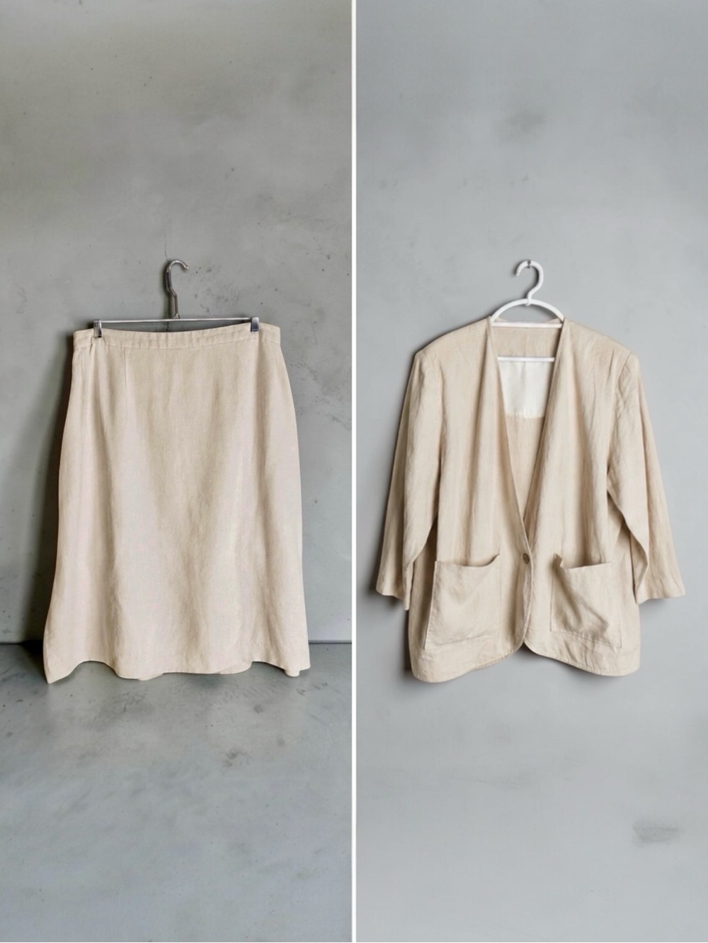 Handmade Plus Size Linen Blend 2 Piece Skirt Suit Set Oatmeal Natural 3x - 4X